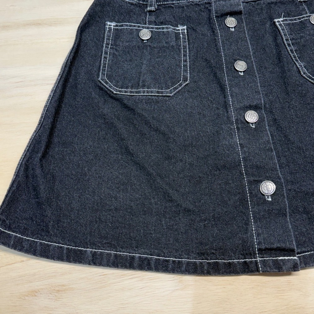Y2K MGR Button-Front Denim Mini Skirt Black Vintage USA‎ Made A-Line Size 11 - Picture 3 of 10